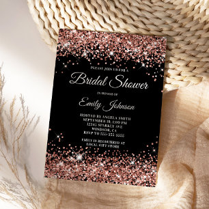 Svart Rosa Guld Glitter Elegant Bröllopsfest Inbju Inbjudningar