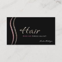 Svart Rosa & Guld Glitter HÅR Namnskort