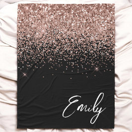 Svart Rosa Guld Glitter Monogram Fleecefilt