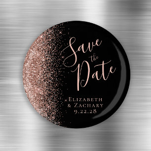 Svart Rosa Guld Glitter Skrift Spara Datum Magnet