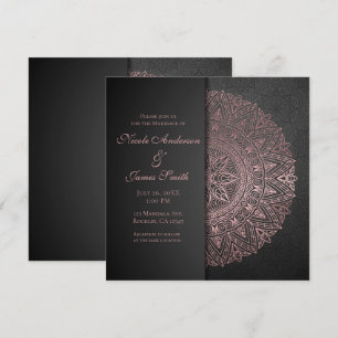 Svart & Rosa Guld Mandala Elegant Bröllop Äktenska Inbjudningar