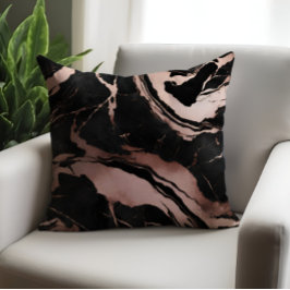 Svart Rosa Guld Marmor Mönster i Chic Lyx Kudde