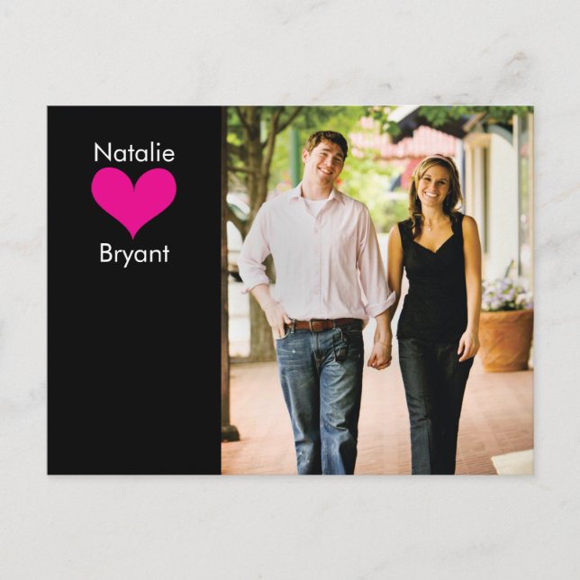 Svart/Rosa Hjärtat Spara Datum Postkort 2 Meddelande Vykort (Framsida)