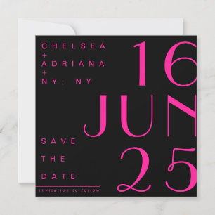 Svart Rosa i Art Deco Typography Spara datum Inbjudningar