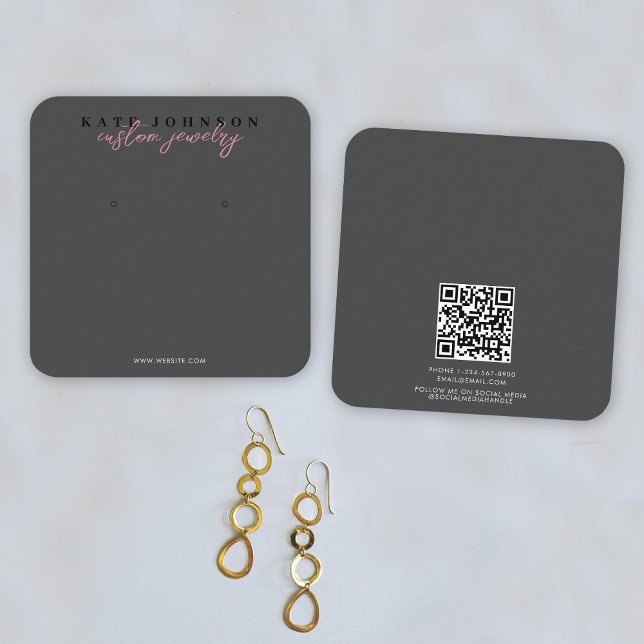 Svart Rosa Jewelry Holder Earring Visning Script Fyrkantigt Visitkort (Black Pink Jewelry Holder Earring Display Script Square Business Card)