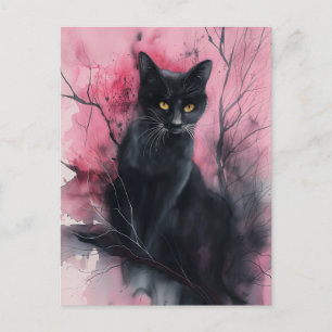 Svart Rosa Katt Abstrakt Surreal Porträttmålning Vykort