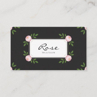 Svart Rosa Knopp Elegant Blommig Rektangulär Visitkort