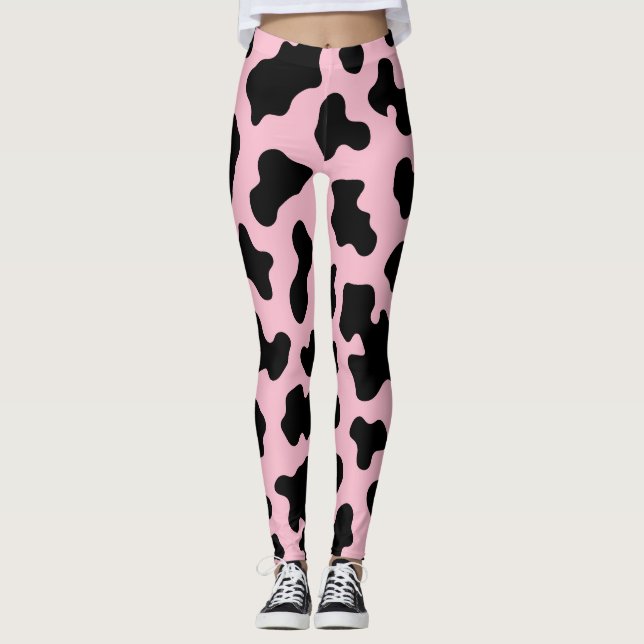Svart & Rosa Ko Skinntryck  Leggings (Framsida)