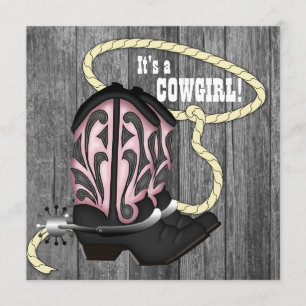 Svart Rosa Lantlig Cowgirl Babyfirande Inbjudningar