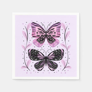 Svart, Rosa, Lila Butterflies Pappersservett