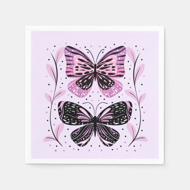 Svart, Rosa, Lila Butterflies Pappersservett (Framsidan)