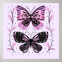 Svart, Rosa, Lila Butterflies