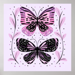 Svart, Rosa, Lila Butterflies Poster