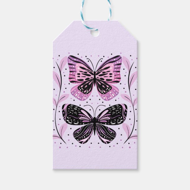 Svart, Rosa, Lila Butterflies Presentetikett (Framsidan)