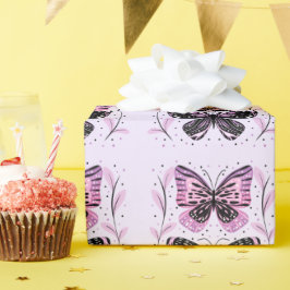 Svart, Rosa, Lila Butterflies Presentpapper