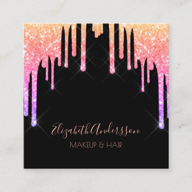 Svart rosa lila droppar makeup hair fyrkantigt visitkort (Framsida)