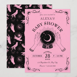 Svart rosa magi med måne kristaller boll babydusch inbjudningar