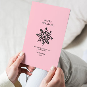 Svart Rosa-minimalistkort för snöflake Lycklig Hel
