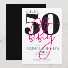 Svart Rosa Modern Elegant 50 Födelsedag  Inbjudningar