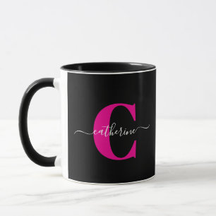 Svart Rosa Modern Stilfullt Skript Monogram Namn Mugg