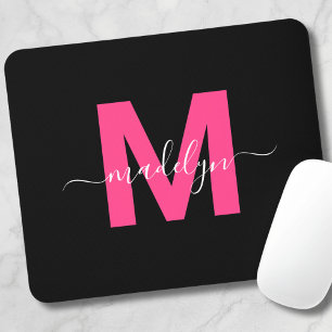 Svart Rosa Monogram Skript Namn Musmatta