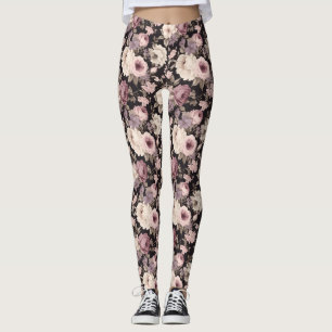 Svart rosa och beige blommigt Leggings