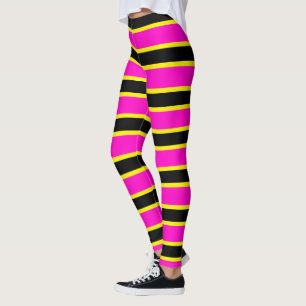 Svart Rosa och Gult Rand Banded Leggings