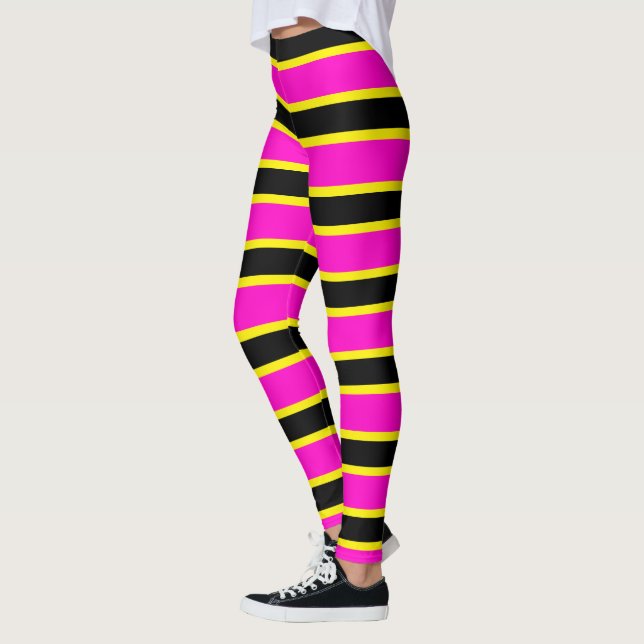 Svart Rosa och Gult Rand Banded Leggings (Vänster)