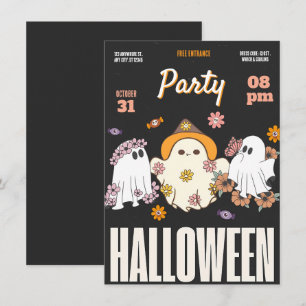 Svart, rosa och orange trendig Halloween-fest Inbjudningar