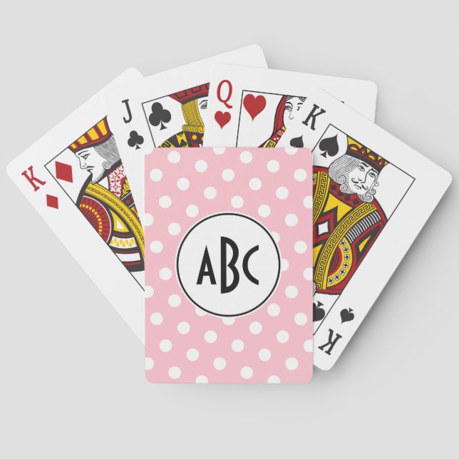Svart Rosa och Vita Prickar Monogram Spel Kort (Baksidan)