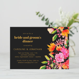 Svart Rosa Orange Blommigt Bride Groom Middag Inbjudningar