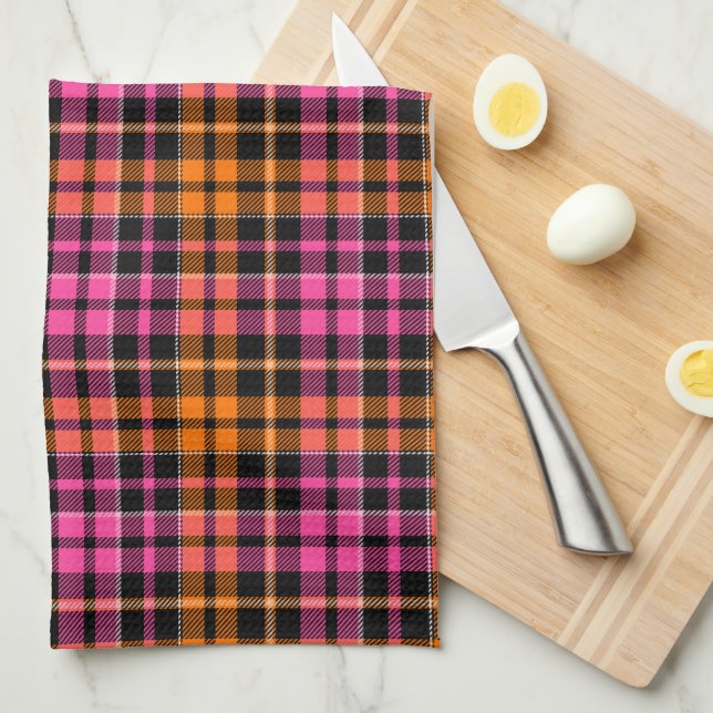 Svart Rosa Orange Rutig Tartan Design  Kökshandduk (Vikt i Fjärdedel)
