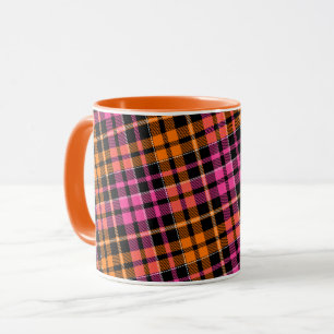 Svart Rosa Orange Rutig Tartan Design Mugg