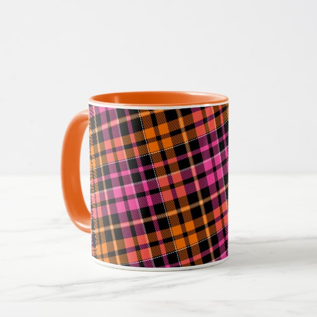 Svart Rosa Orange Rutig Tartan Design  Mugg (Framsida vänster)