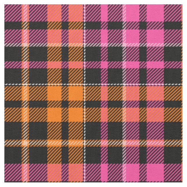 Svart Rosa Orange Rutig Tartan Design  Tyg (Närbild)