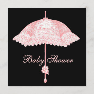 Svart Rosa Parasoll Paraply Babyflicka Dusj Inbjudningar