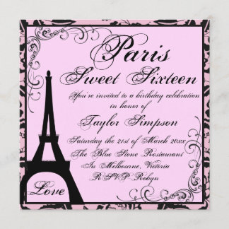 Svart & Rosa Paris Sweet16 Födelsedagsinbjudan Inbjudningar