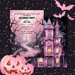 Svart&Rosa Pastel Goth Graveyard Halloween fest Inbjudningar
