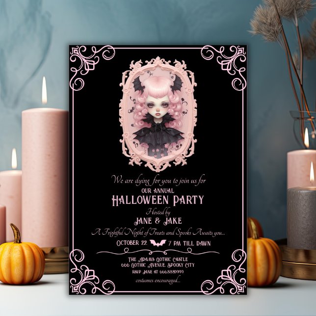 Svart&Rosa Pasteloween Spooky Halloween fest Inbjudningar (Skapare uppladdad)
