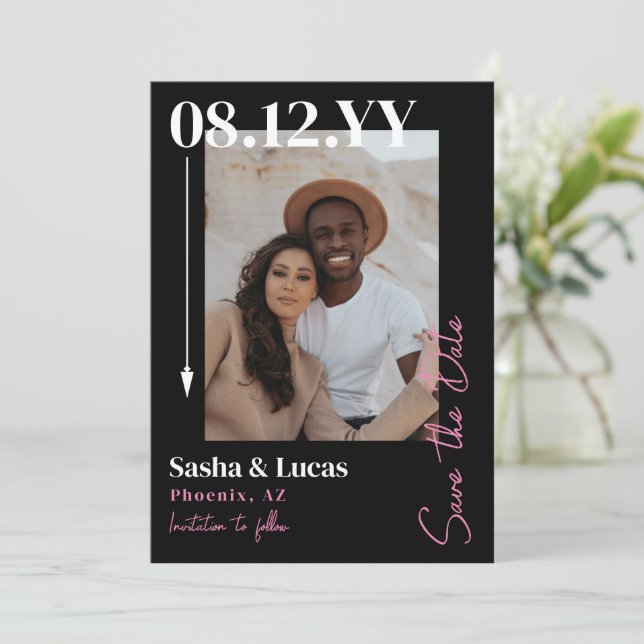 Svart Rosa - pilens typografi - Spara datum Datumet (Stående Fram)