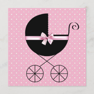 Svart Rosa Prickig Baby Shower Inbjudningar