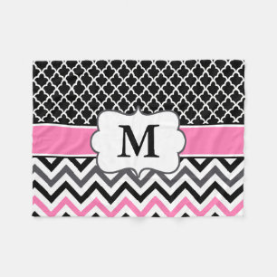 Svart rosa Quatrefoil sparreMonogram Fleecefilt