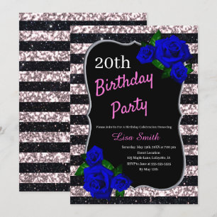 Svart Rosa Rand Glitter Deep Blue Ro Inbjudningar
