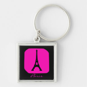 Svart rosa razberry Paris för anpassade keychain Fyrkantig Silverfärgad Nyckelring