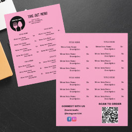 Svart, Rosa Restaurang Take Away Meny med QR-kod