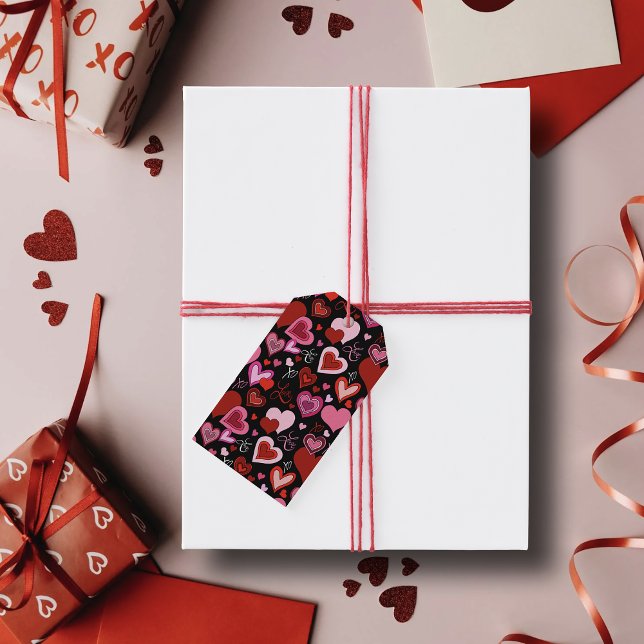 Svart Rosa Röda Hjärtan Kärlek Mönster Presentetikett (Skapare uppladdad)