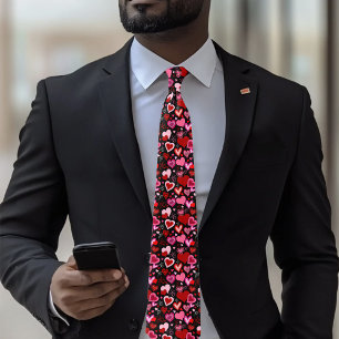 Svart Rosa Röda Hjärtan Kärlek Mönster Slips