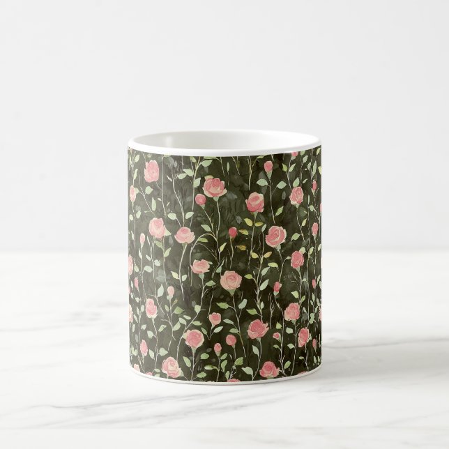 Svart Rosa Ros Blommig   Kaffemugg (Center)
