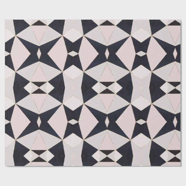 Svart Rosa ros Guld Kaleidoscope Geometric Presentpapper (Platt)