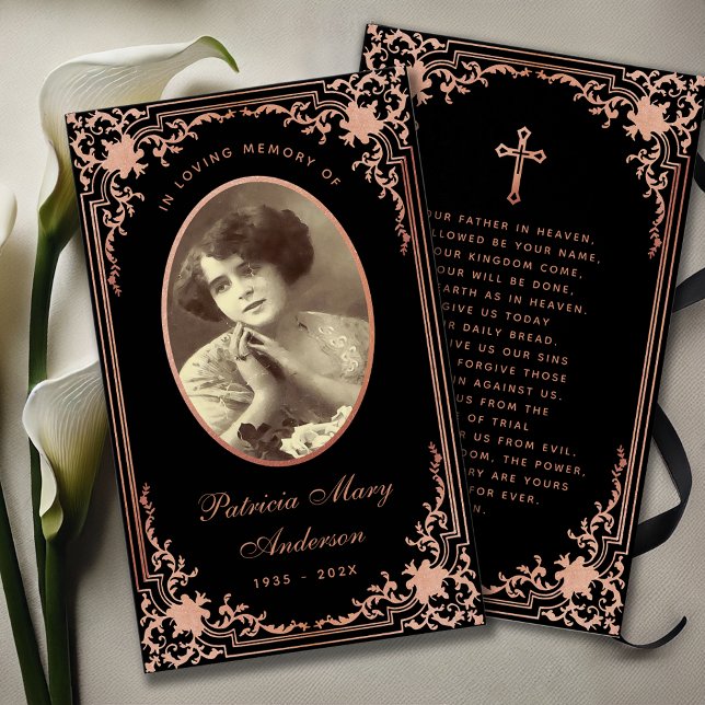 Svart rosa skript Funal Memorial Prayer Card Visitkort (Skapare uppladdad)